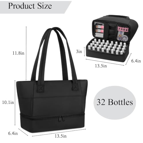 Black Nail Polish Organizer Bag Holds 32 Bottles Travel-Friendly Storage Case