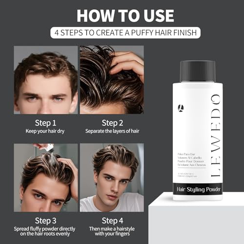 Lewedo 0.7oz Volumizing Styling Powder for Men - Natural Volume, Matte Finish & Adjustable Nozzle