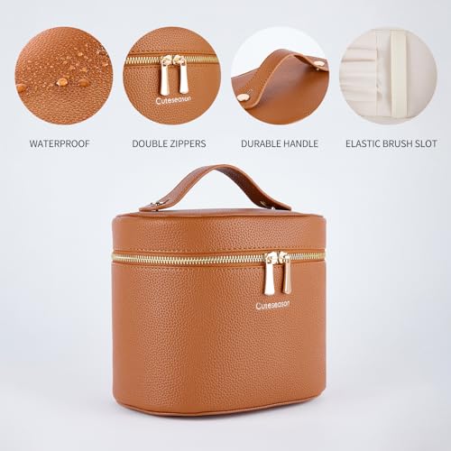 Professional Large Makeup Organizer Bag with Removable Insert ? Waterproof Travel Cosmetic Storage Case with Compartments for Women & Makeup Artists (Brown)