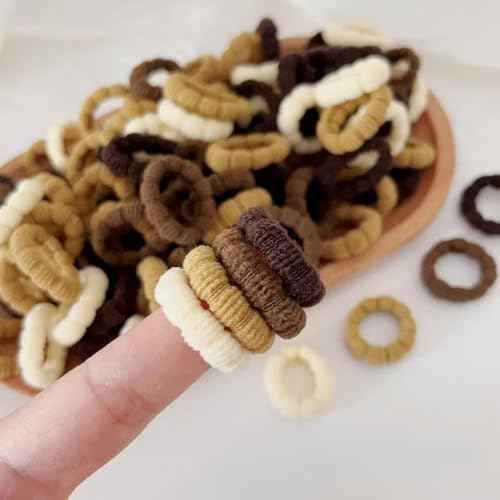 Small Hair Ties for Toddler Gilrs,Adult's Fine Hair,120pcs,No Damage Mini Hairties for Kids,Children,Soft Cotton Tiny Hair Tie,Seamless,Won't Pull Out (Brown)