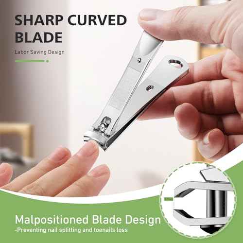 BALUCA Curved Toenail Clipper for Senior for Thick Nails, Professional Finger Nail Clipper for Women for Hard Nails, Stainless Steel Nail Cutter for Accurate Trimming and Grooming,Silver