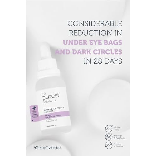 The Purest Solutions Radiance Eye Contour Serum (Caffeine Solutions 5% + Vitamin C) - Bright & Rested Appearance - Skin Tone Difference Reduction - Under-Eye Bag Care - Vegan | Cruelty Free (1 fl. oz)