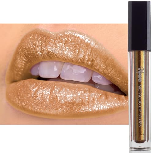 Mynena Diamond Lips | Copper with Gold Metallic Finish Lip Gloss | High-Shine, Non-Sticky, Non-Drying | Lipstick Topper | Amber