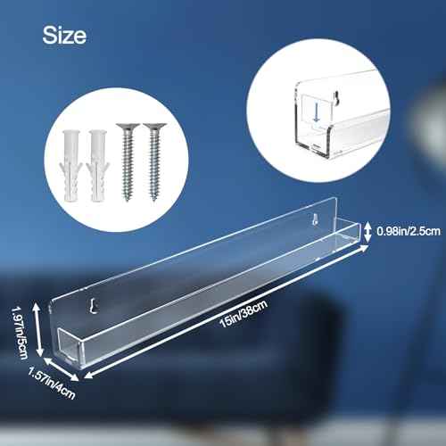 Nail Polish Shelf Wall Acrylic Clear 15 Inch Rack Sunglass Organizer Multi-Purpose Floating Shelves for Beauty Salons Retailer Dressing Room (6 PCs)