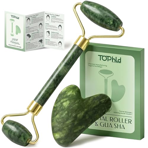 2PCS Jade Face Roller Gua Sha Set for Skin Tightening & Puffiness Reduction - Green