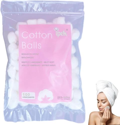 Pure Cotton Balls (100 Count) - Soft & Absorbent for Makeup & Skincare