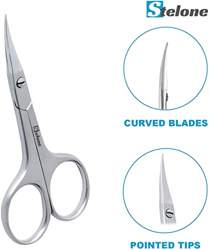 Stelone Stainless Steel Curved Cuticle & Eyebrow Precision Scissors
