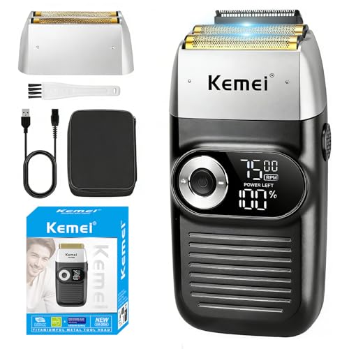 KEMEI Razor Barber for Men,Electric Razor Rechargeable with Beard Trimmer,Cordless Lithium Titanium Razor with Travel Case