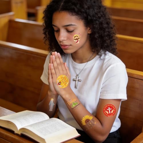 Christian Bible Verse Temporary Tattoos Stickers,20 Sheets 132 Pieces Bible Themed Tattoos Stickers Party Decoration Supplies