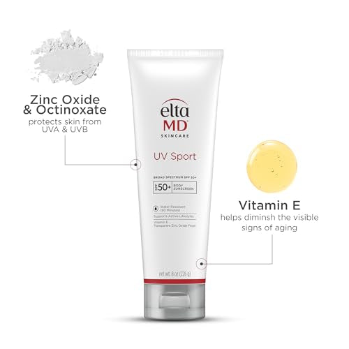 EltaMD UV Sport Sunscreen Lotion SPF 50 - Face and Body Sunscreen SPF 50, Water & Sweat Resistant, Zinc Oxide Formula for Active Lifestyles, 3 oz
