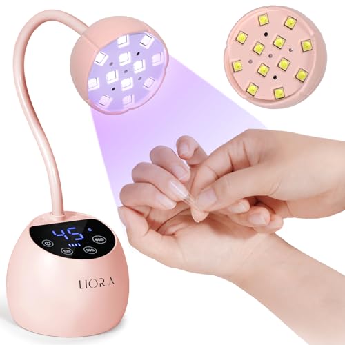 LIORA UV LED Nail Lamp - Gooseneck UV Light for Gel Nails, Cordless USB Rechargeable Flash Curing Lamp with 4 Timers & Auto Sensor, Nail Dryer Gel Polish Light for Salon Home DIY