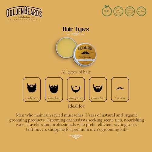 Golden Beards Mustache Wax ? Organic & Natural Medium Hold Styling Wax for Men, Nourishing Beeswax & Oils, Handmade in Denmark 30ml (1oz)