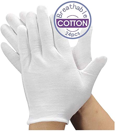 Soft White Cotton Gloves for Moisturizing Dry Hands & Eczema (Large)