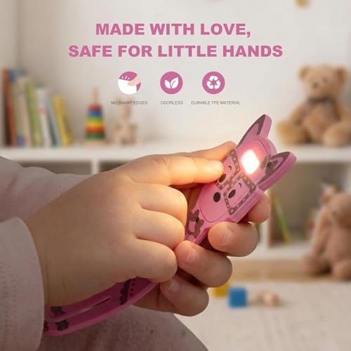 Pink Rechargeable Kids Book Light with Clip & Dimmable LED for Bedtime Reading - Portable & Eye-Caring