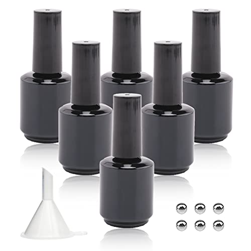 15ML Empty Gel Nail Polish Bottles, Pack of 6 with Brush & Mixing Balls
