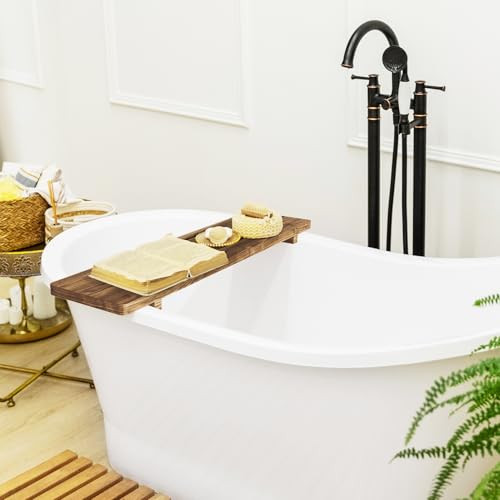 Premium Bathtub Tray Caddy, Solid Acacia Wood Bath Tray for Tub, Adjustable Bath Tub Tray for Freestanding Tubs, Anti-Tipping, Sustainable Tub Tray, Holder for Tablet with Book and Wine Glass Holder