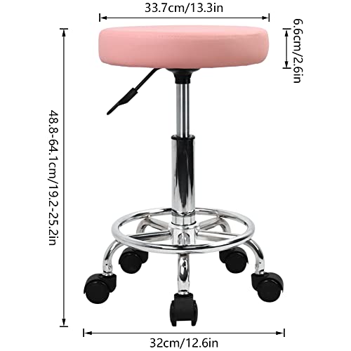 Pink PU Leather Rolling Stool with Footrest & Height Adjustment - Salon & Drafting Chair