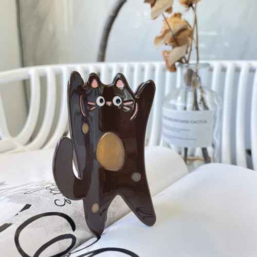 Funny Standing Cat Hair Clip,Acetate Claw Clips,Hair Clips for Women,Brown