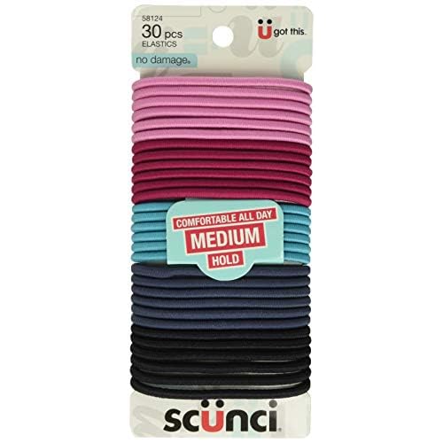 Scunci by Conair Effortless Beauty Large No-damage Pastel Elastics, Hair Ties for Women and Men, Elastic Hair Ties with Medium Hold, Colors May Vary, 30 Pack