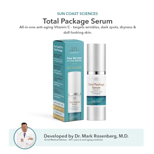 Sun Coast Sciences Total Package Serum 1 fl oz - Anti-Aging Face Serum with Vitamin C, Hyaluronic Acid & Peptides