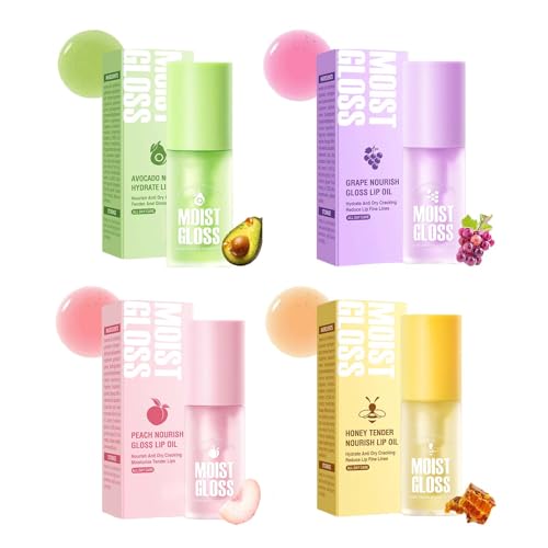 4-Piece Hydrating Lip Oil Set - Avocado, Grape, Peach, Honey