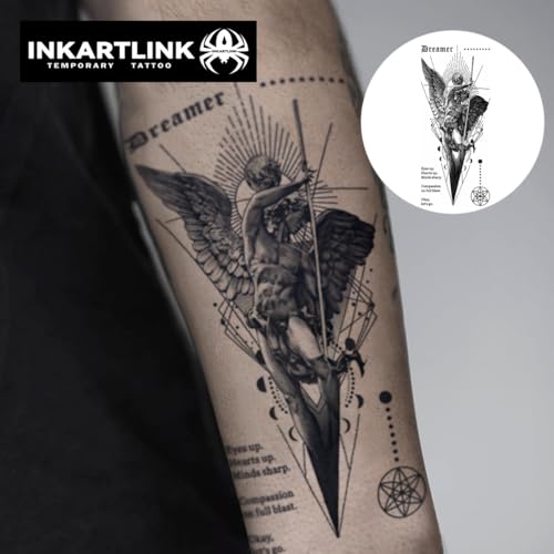 INKARTLINK Tattoo Tech, 2 Sheets Large Semi Permanent Tattoo, Adult Art Design Temporary Tattoos, Lasts 1-2 Weeks, Waterproof, Realistic Look, No Adhesive, No Reflection (religion)323