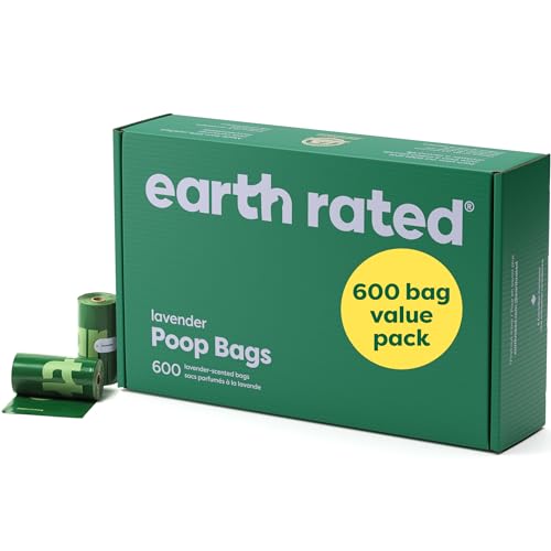 Earth Rated Dog Poop Bags Value Pack, Leak-Proof and Extra-Thick Pet Waste Bags for Big and Small Dogs, Refill Rolls, Lavender Scented, 600 Count