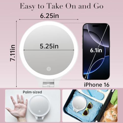 FASCINATE Travel 30X/1X Double-Sided Lighted Makeup Mirror - White 5.2''