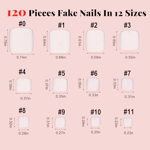 Ouligay 120PCS Square Gel X Toe Nail Tips - 12 Sizes