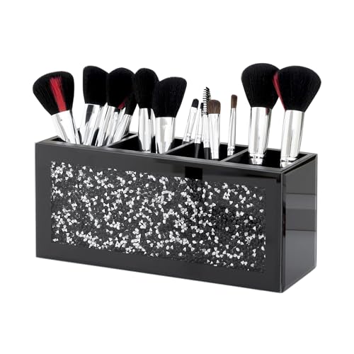 SHYFOY Silver and Black 4-Slot Makeup Brush Holder Set