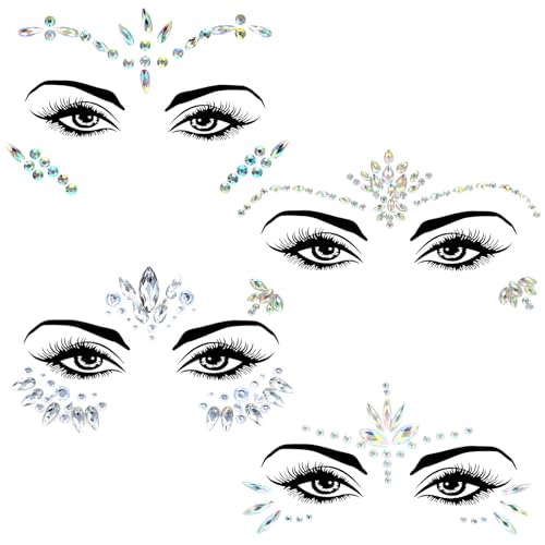 4 Sets Face Gems for Women, Self Adhesive Glitter Face Jewels Festival Faces Gems Stickers for Parties Halloween & Cosplay