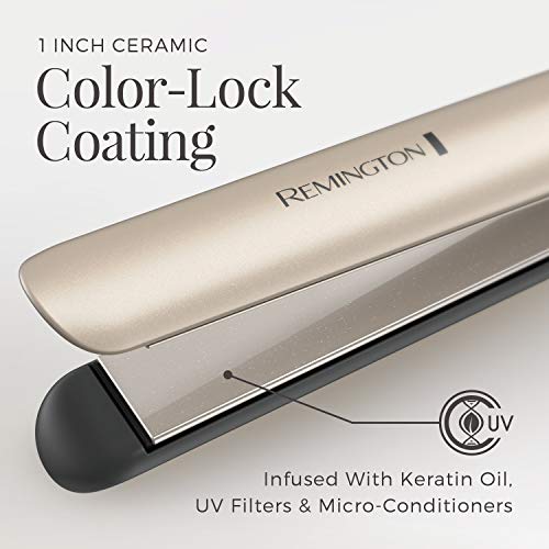 Remington S8A900 Pro 1¡± Flat Iron with Color Care Heat Control Sensing Technology and Ceramic Color-Lock Coated Plates, Straighten Color Treated Hair While Protecting from Damage and Fading