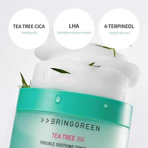 BRING GREEN Tea Tree CICA Soothing Toner PAD | Korean Daily Skincare Routine with Mild Formula, Cooling for Soothing and Hydrationg Effect, Vegan Certified Toner Pads 90 Count, 5.29 Fl. OZ.