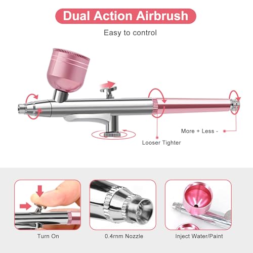 Portable Airbrush Kit with Compressor, Rechargeable, Pink
