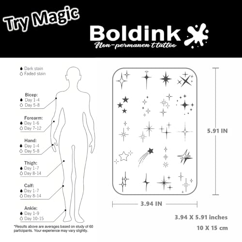 Boldink Temporary Tattoos for Women - Waterproof Star Design
