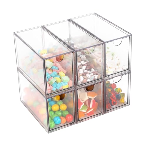Desk Organizer with Drawers, Stackable Plastic Storage Drawers for Makeup or Desk Organization, Cabinets for Office Dressing Countertop Bathroom Bedroom (6 Packs)