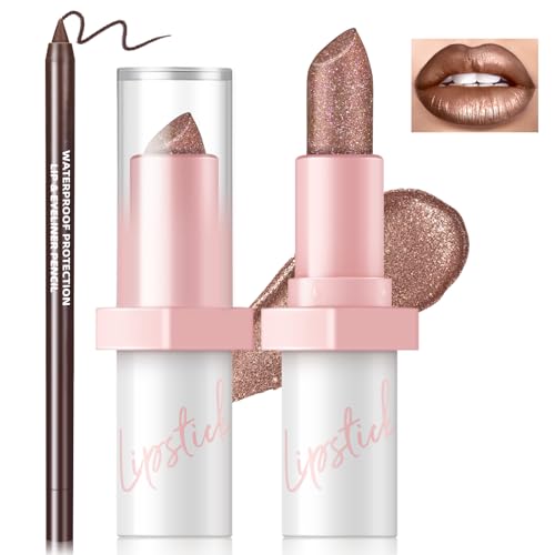 Metallic Dark Brown Lipstick & Liner Set - Diamond Shine