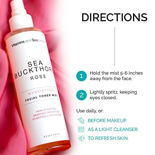 VITAMINS AND SEA BEAUTY Hydrating Facial Toner Mist with Sea Buckthorn + Rose, 8 fl oz