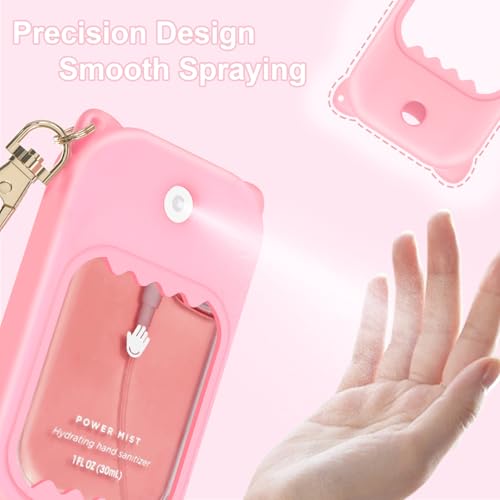 Hand Sanitizer Spray Case for Touchland Silicone Touchland Case Keychain Cute Hand Sanitizer Spray Holder Compatible with Touchland Power Mist Gentle Mist Glow Mist, Pink