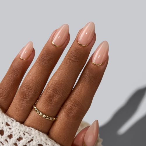 BTArtbox Press On Nails Gold Foil Almond 32Ct Gel