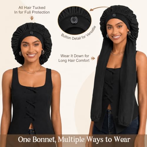 Aileam Silk Bonnet for Long Hair & Braids - 2 in 1 Hair Protection