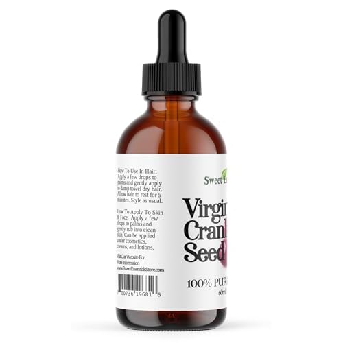 Organic Virgin Cranberry Seed Oil | Imported From Canada | Various Sizes | 100% Pure| Unrefined | Cold-Pressed | Natural Moisturizer for Skin, Hair & Face | By Sweet Essentials (2 fl oz Glass)