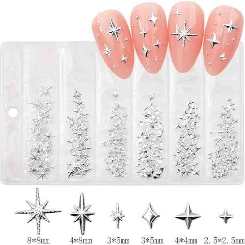 400pcs Gold Silver Star Nail Charms - 3D Star Nail Jewelry Rhinestones Supplies Accessories for Women Girls