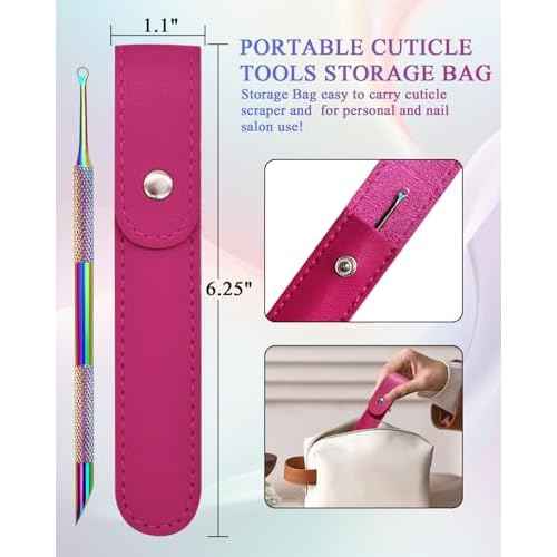 Dual Ended Cuticle Remover, Pre-treatment Cuticle Pusher with Loop Cuticle Pusher Removing, Stainless Steel Cuticle Nail Tool with 100#/240# Grit Nail Files and 1p Storage Bags, For Salon & Home Use