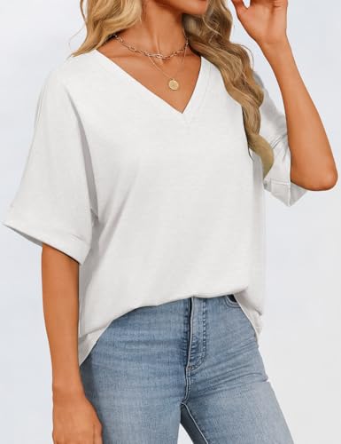 GKBK Women's Oversized V Neck T-Shirt - Casual Summer Top