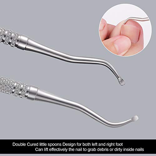 Silver Ingrown Toenail File and Lifter Kit - Stainless Steel Pedicure Tools with Storage Case