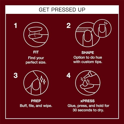 OPI xPRESS/ON Press On Nails, Up to 14 Days of Wear, Gel-Like Salon Manicure, Vegan, Sustainable Packaging, With Nail Glue, Short Red Nails, Malaga Wine