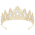 Queen Crown Rhinestone Tiara for Women - Gold & White