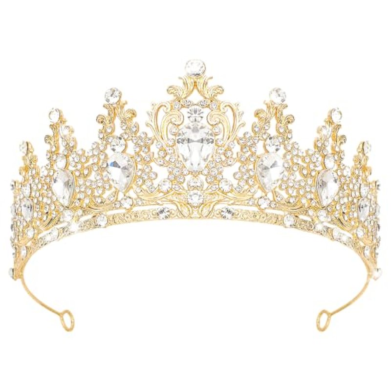 Queen Crown Rhinestone Tiara for Women - Gold & White