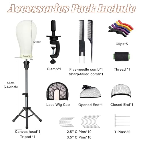 22" Canvas Wig Head with Stand - Complete Styling Kit